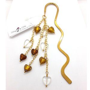 Bookmark Clear & Brown Hearts Squiggle Metal Bookmark